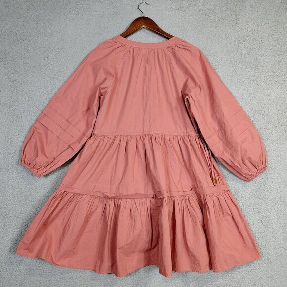 Madewell Dress Women's Small Coral Crinkle Wrap Tiered Pleated A-Line Prairie - Picture 2 of 12